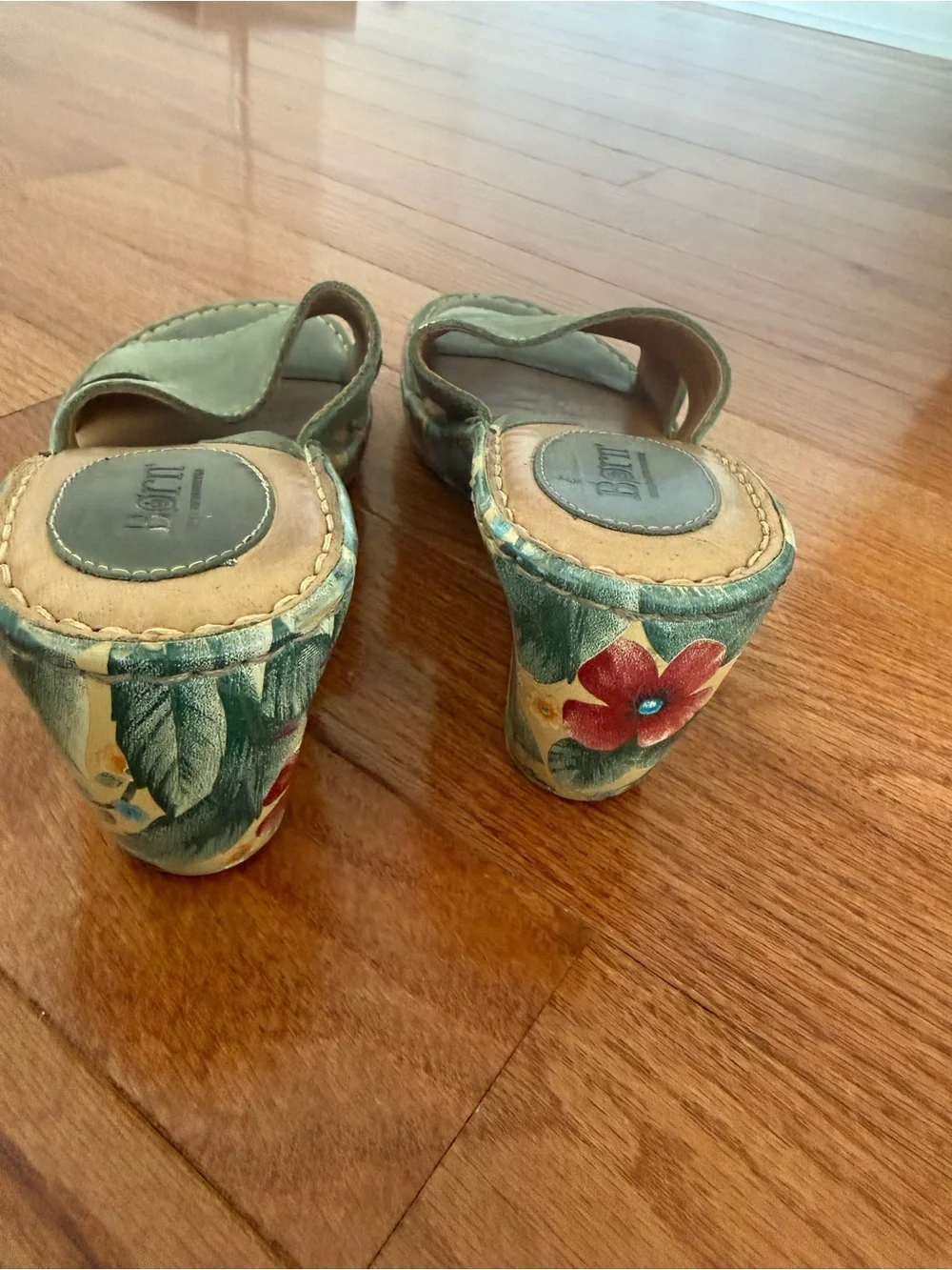 Born Sage Green Leather Slide Sandals